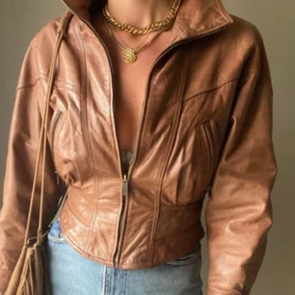adventure bound Jackets & Blazers - Vtg Adventure Bound Brown Leather Bomber Aviator Moto Jacket Coat Size Medium